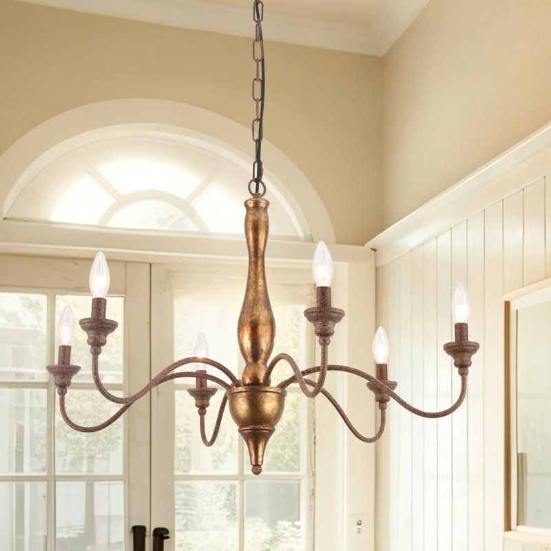 6-Light Brass Gold Leaf Farmhouse Chandelier
