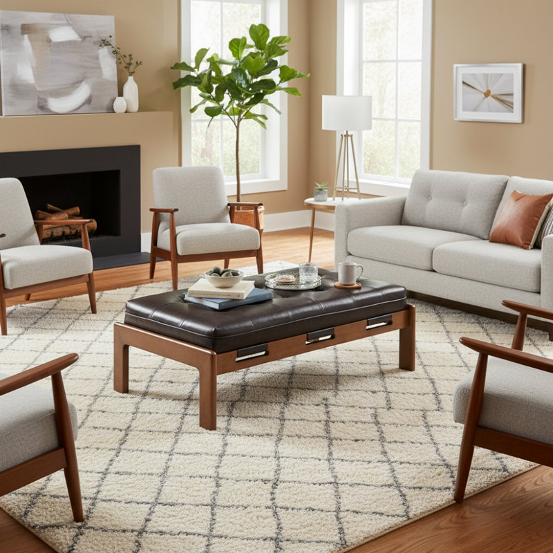Izaic 48.4" Rectangle Tufted Upholstered Cocktail Ottoman, Walnut/Dark Brown
