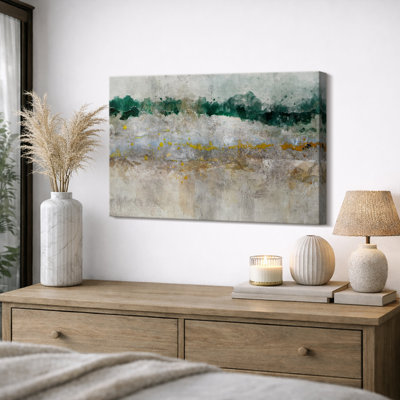 Green Abstract Horizon Landscape Artwork, Bedroom Pictures, Framed Canvas Giclee Print Wall Art.