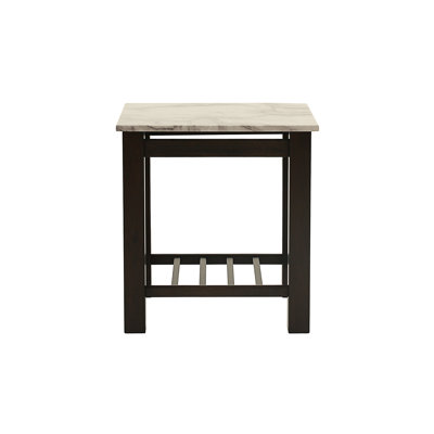 Table de bout moderne et contemporaine avec plateau en faux marbre et pieds en noyer antique avec tablette de rangement et table d'appoint