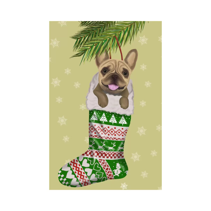 Bouledogue français en bas de Noël par Fab Funky - impression sur toile tendue, H 18 po x l 12 po x 1,5 po