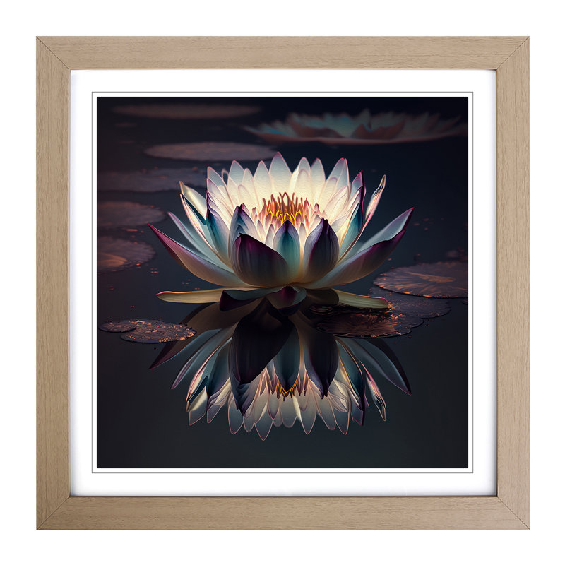 Water Lily Flower - Single Picture Frame Print on Wood, Oak