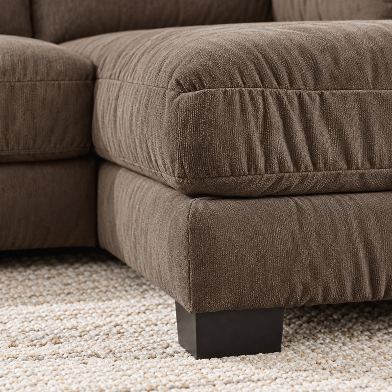 Canapé d'angle modulaire en chenille marron avec pouf amovible, 2 places en forme de L et montage facile