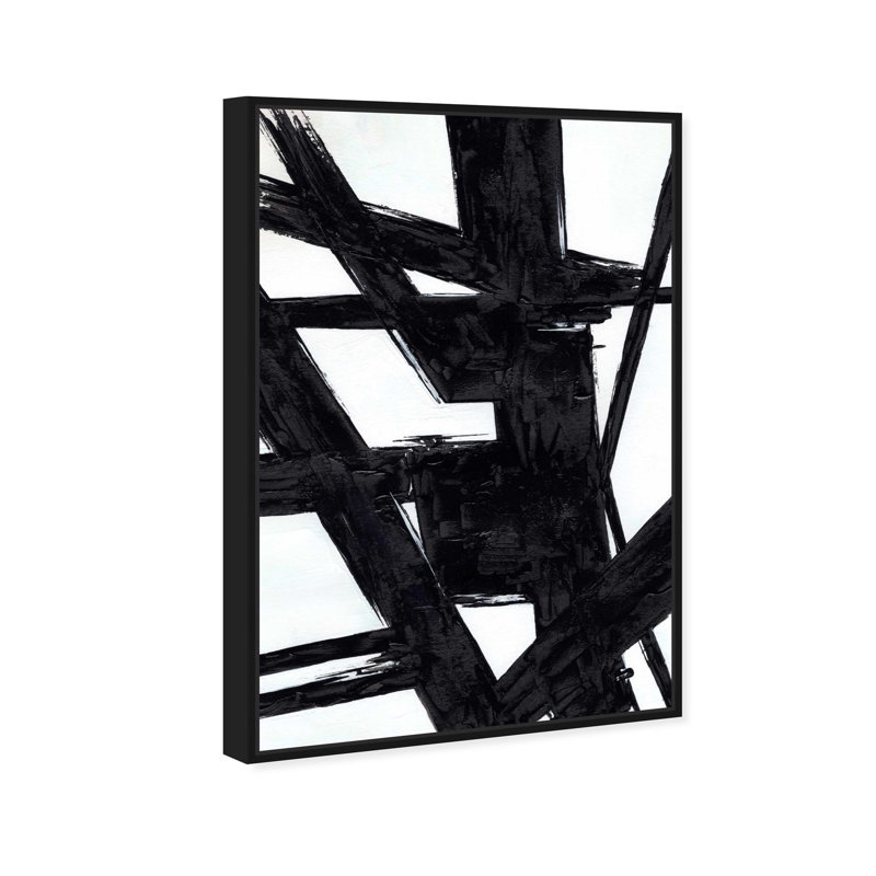 Oliver Gal Stormy Abstract - Hand-Brushed Paint Framed Canvas Art, 46" H x 31" W, Black