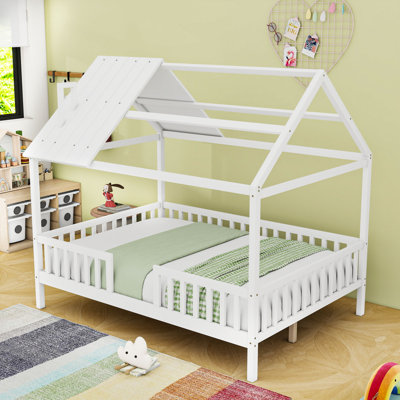 Full Size Wooden Bed With Decorative Guardrail And Roof by Harper Orchard
