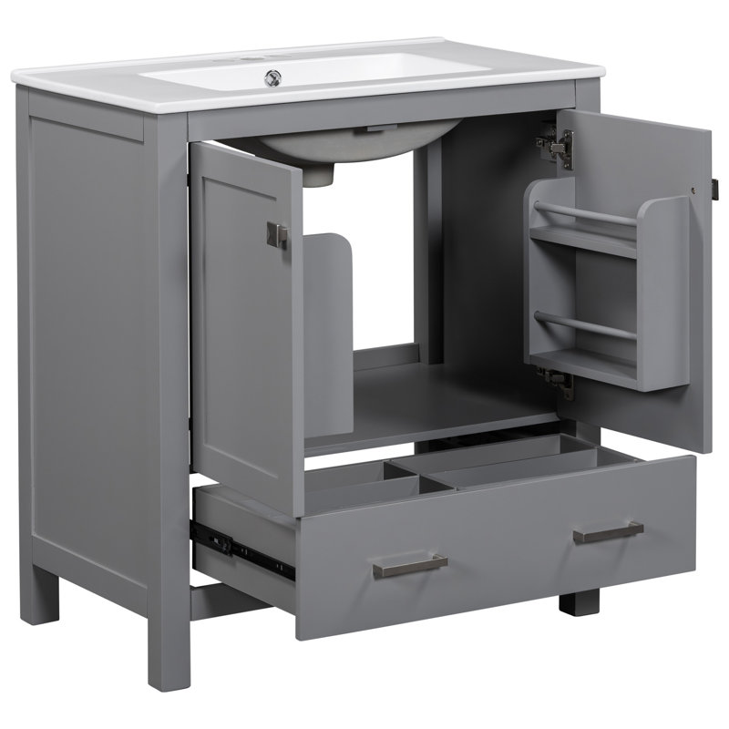 Meuble-lavabo double, - Armoire pratique avec lavabos de rangement pour la décoration, Gris