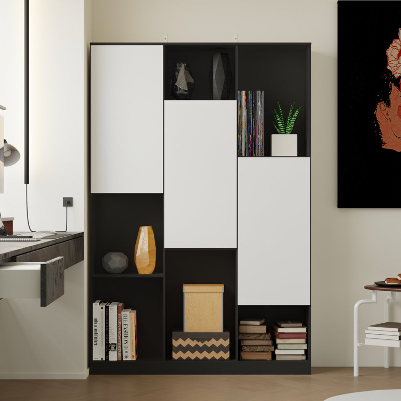 Modern Multifunctional Bookshelf With Hidden Storage Cabinets And Open Display Shelves