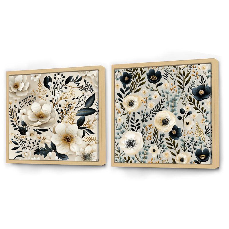 Blakely - Ensemble de 2 collages carrés floraux, H 16 po x l 33 po, Cadre flottant brun