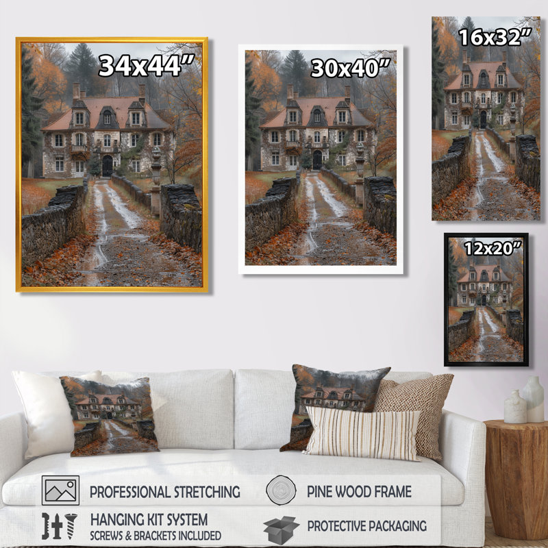 Brun, beige, hiver, manoir en France - Châteaux, art mural, H 32 po x l 24 po x P 1 po, Toile tendue