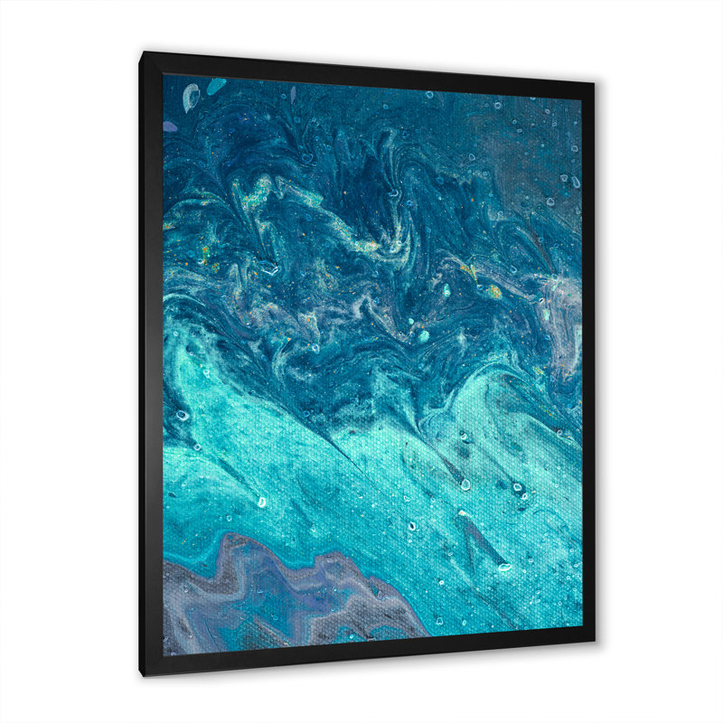 «Light Turquoise Paint Waves», reproduction d'art sur toile encadrée, Toile avec cadre photo noir, H 20 po x l 12 po x P 1 po