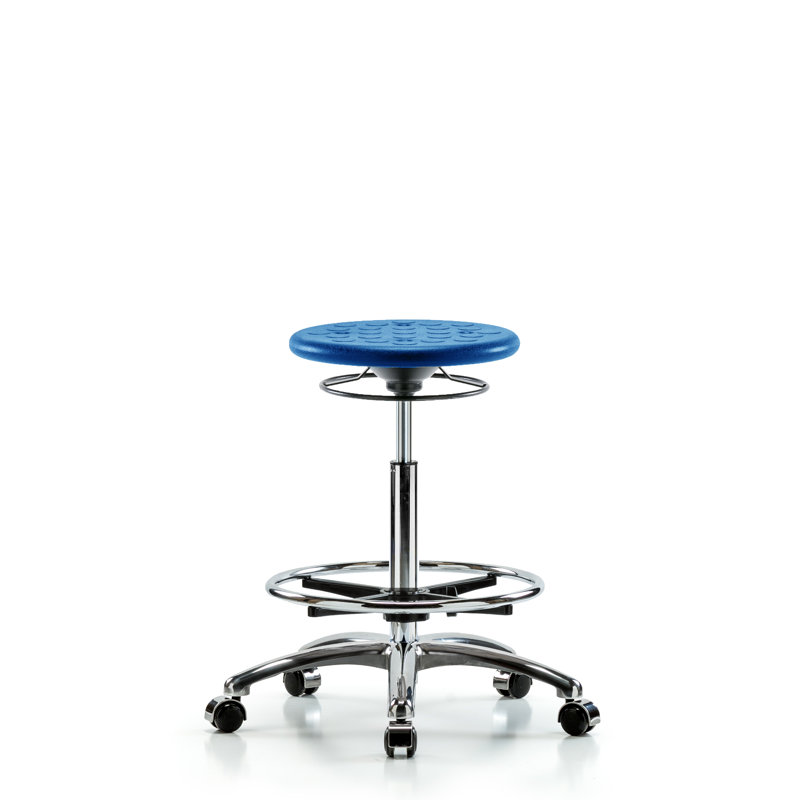 Huron Adjustable Height Ergonomic Lab Stool with Footring Pedestal Base, Blue, Casters