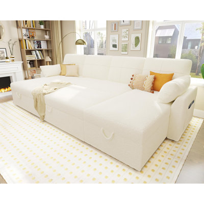 110 Inch Oversized Sofa Bed - 2 In 1 Pull Out Sleeper Sofa With Sectional And Double Storage Chaise