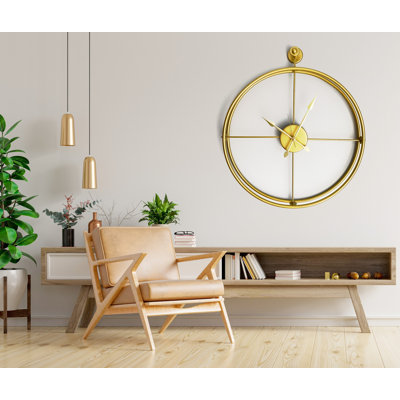 Horloge murale élégante en métal, finition dorée, 22,8 po x 26,8 po x 2,8 po | Fabrication 100% métal, poids léger de 5,5 lb | Parfait pour le salon, le bureau ou la chambre à coucher | Horloge élégante et fonctionnelle