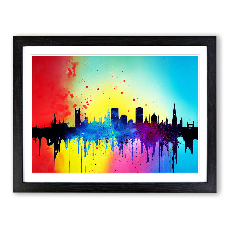 Vibrant London Skyline Vol.2 Abstract - Framed Print, Black, 25cm H x 34cm W x 2cm D