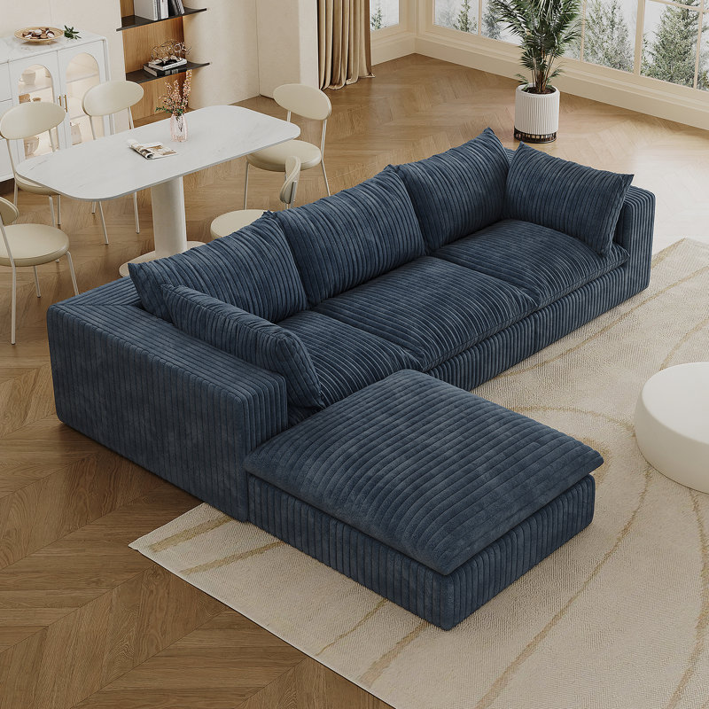 Canapé Boneless Cloud, tissu en velours côtelé, sièges profonds, conception à deux couches, coussin amovible, 4, Bleu