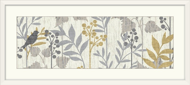 « jardin leaves panel i », impression, H 24 po x l 56 po x P 1 po, Cadre blanc
