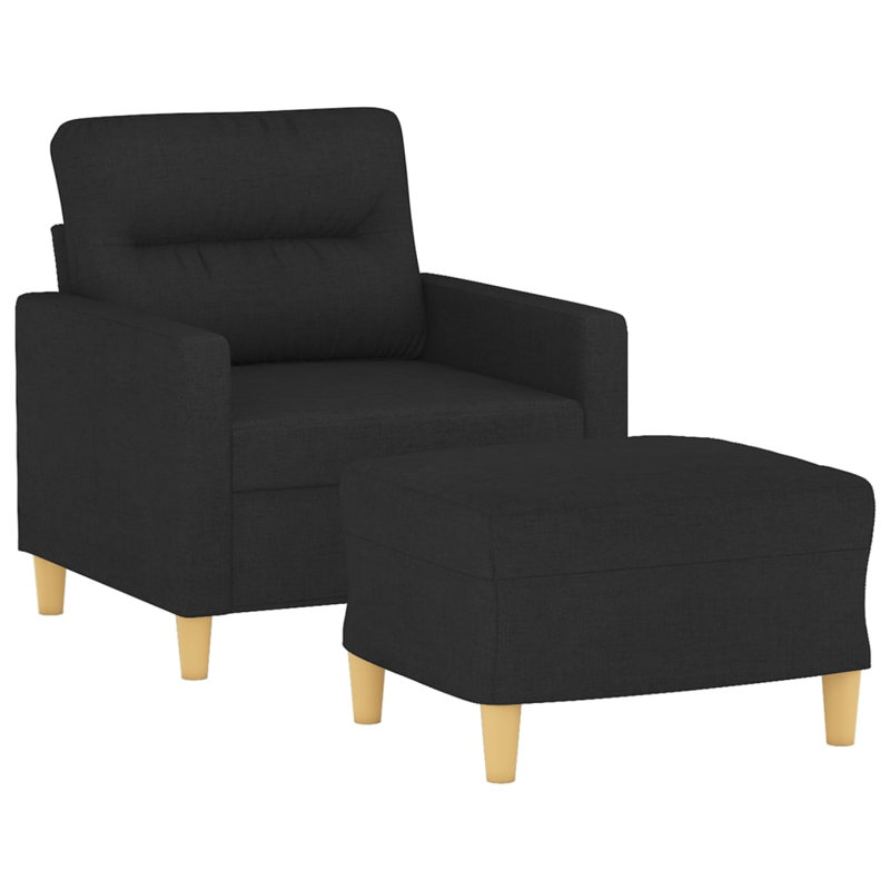  Sofa Chair With Footstool Black Polyester, Metal, Plywood, Foam, Black