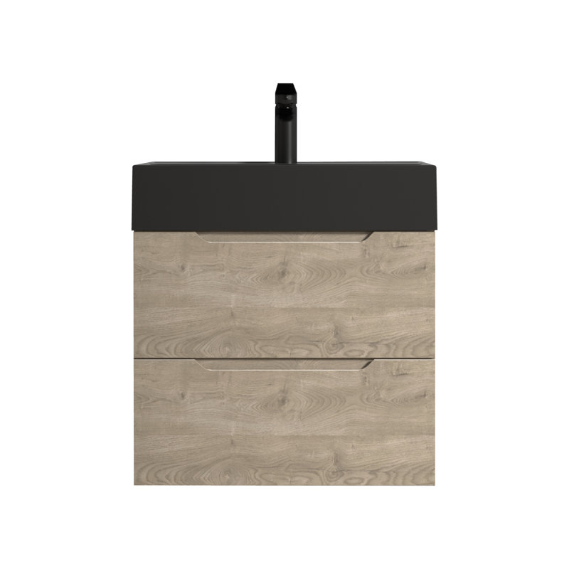 Meuble-lavabo mural 24 po avec 2 tiroirs en résine noire Tona, 24"