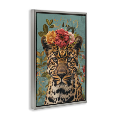 Cadre flottant à couronne florale et guépard sauvage, design par LSR Design Studio
