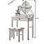 Coiffeuse chic en bois avec tabouret, argenté - 3 tiroirs, miroir réglable-130040584
