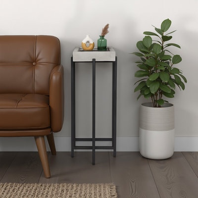Framed Stone Top Accent Table With Metal Base