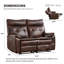 Canapé double inclinable électrique en cuir pleine fleur classique de 156 cm de large, avec port USB et poche de rangement latérale