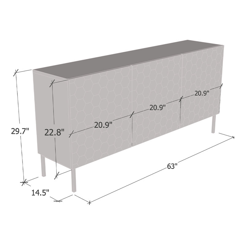 Buffet 63 po Danyielle avec finition ultrabrillante, Blanc