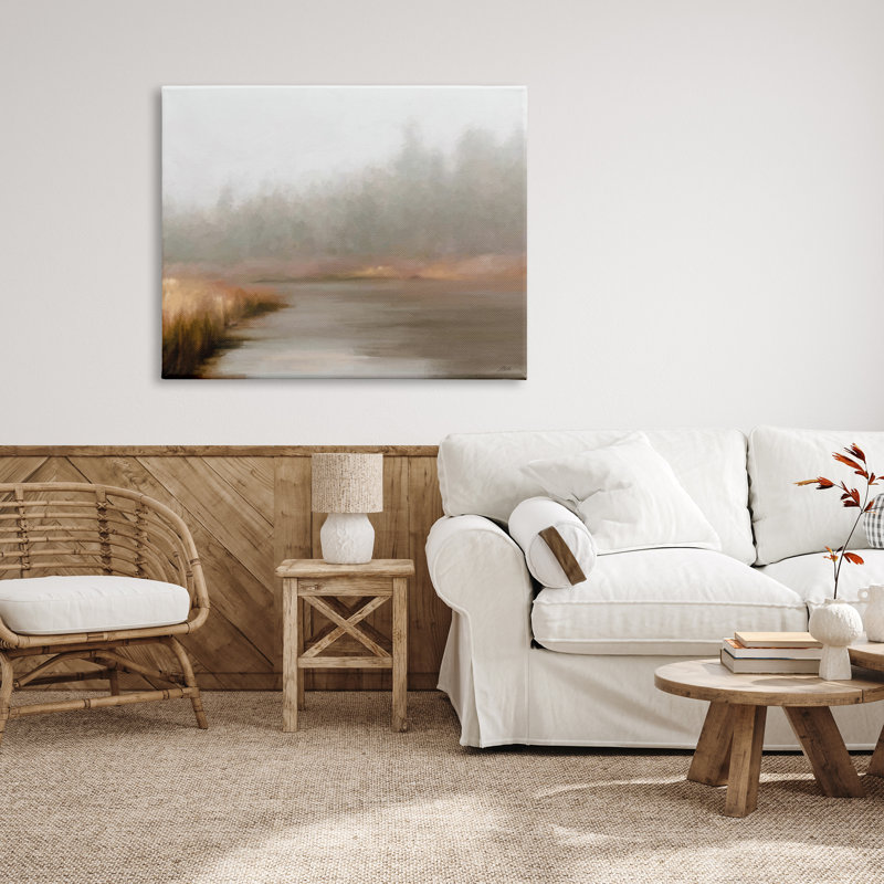Peinture de ruisseau de campagne dans le brouillard sur toile par Amy Hall, H 36 po x l 48 po x P 1,5 po
