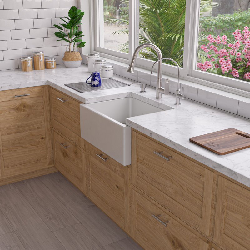 Évier de cuisine à simple cuve avec campagne en argile réfractaire l 24 po x l 18 po, Blanc