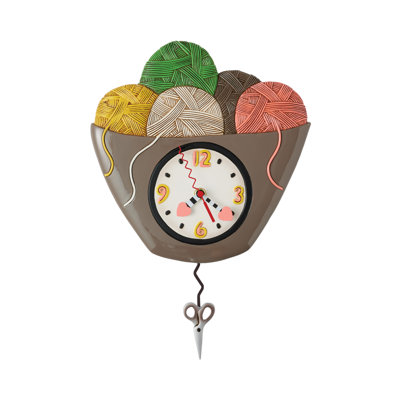 Allen Designs Loose Ends Bowl of Yarn Battery Operated Sculpted Pendulum Wall Clock 10.04 Inch