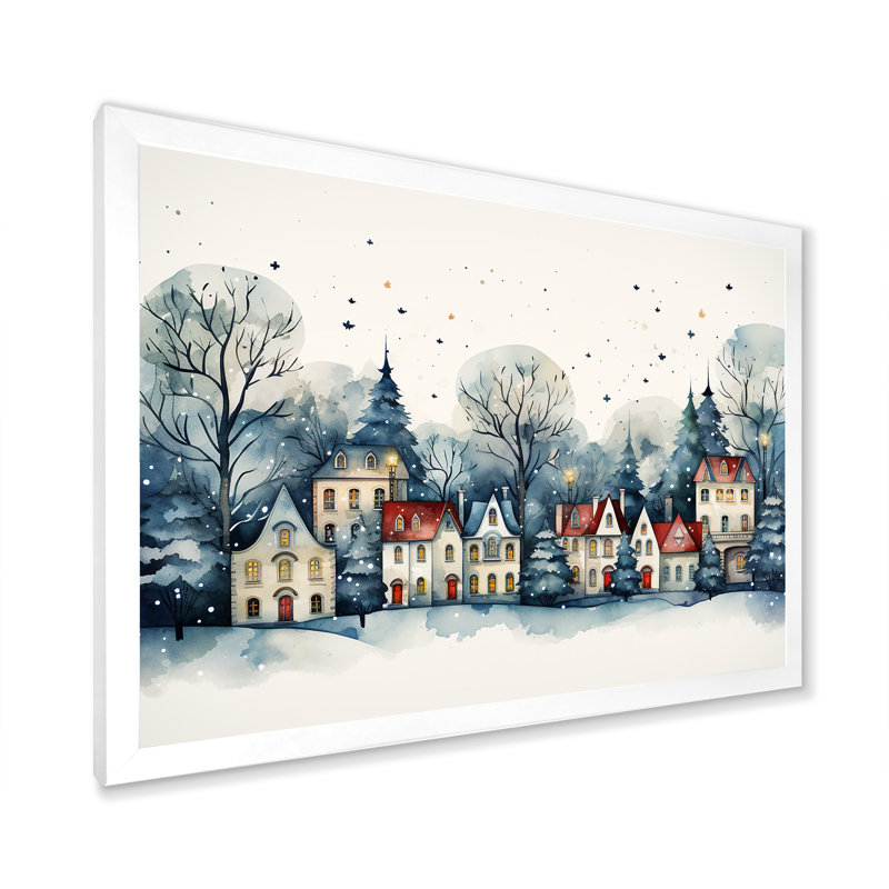 «Christmas Village In Winter I - Winter Landscape», art mural, Cadre de coin blanc fermé, H 24 po x l 32 po x P 1 po