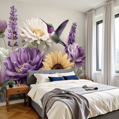 Papier peint floral à motif floral pelez et collez, scène de prairie fantaisiste, fleurs sauvages, marguerites murales H 100 po x l 144 po, papier peint amovible en PVC, peinture murale auto-adhésive, décoration pour chambre d'enfant, salon