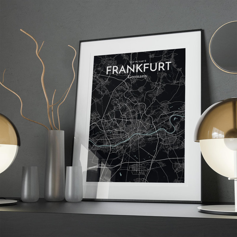 Carte de Francfort, impression graphique contrastée, Gris / noir, H 27,6 po x l 19,7 po