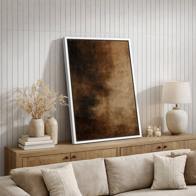 Impression murale sur toile encadrée riche brun foncé et brun doré chaud, H 24 po x l 16 po x P 1,5 po, Cadre flottant blanc