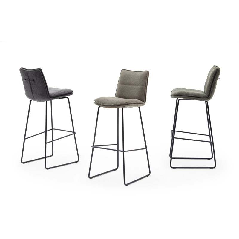 Aaf Swivel Upholstered Bar Stool with Stainless Steel Frame, Black, Green