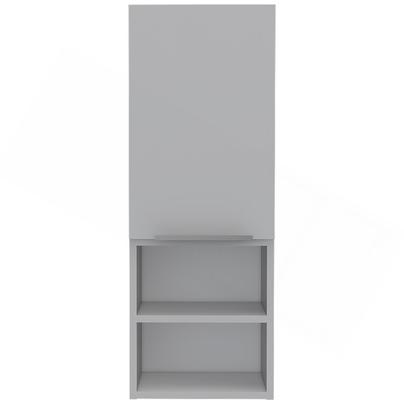Armoire de salle de bain avec deux tablettes intérieures, deux tablettes extérieures et une porte, Blanc