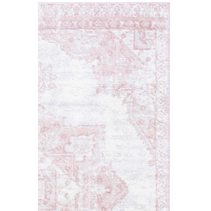 Tapis ivoire / gris / rose Lowrey, Tapis de couloir 2 pi x 8 pi