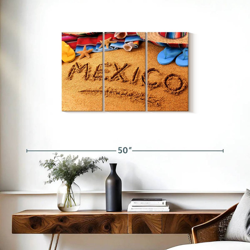 Tergel, Mexique, plage, sable, écriture, H 20 po x l 33 po