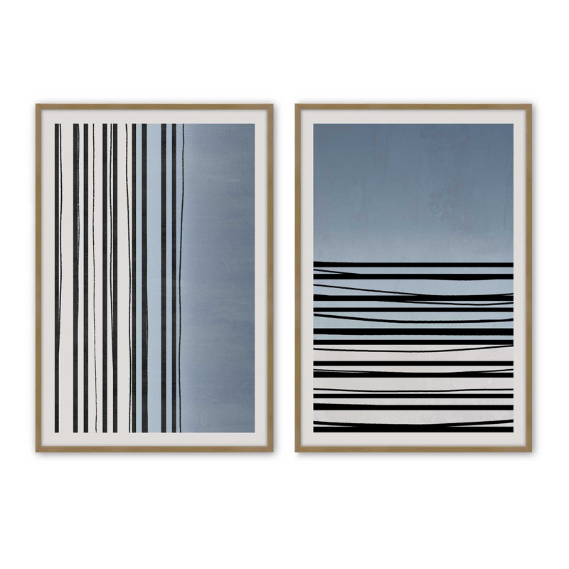Twilight Stripes, ensemble de 2 reproductions sur papier mat d'archives dans un cadre, Or brossé, H 21,25 po x l 17,25 po