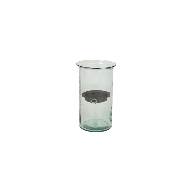  Vase moyen en verre martelé avec décor rustique, H 10 po x l 6 po x P 6 po