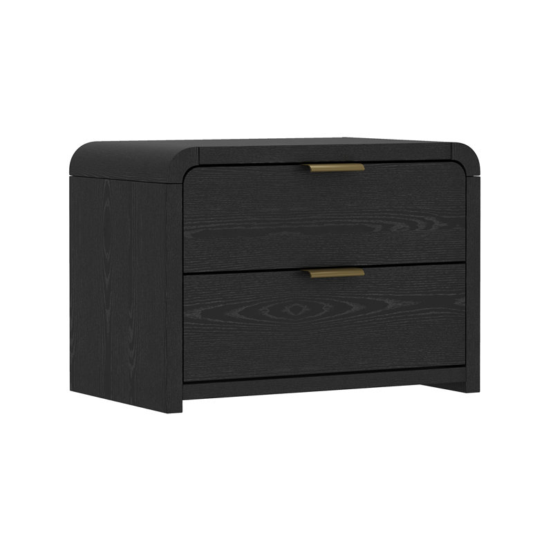 Grace 28" W Modern 2-Drawer Nightstand in Black with Gold Legs, Black/Gold
