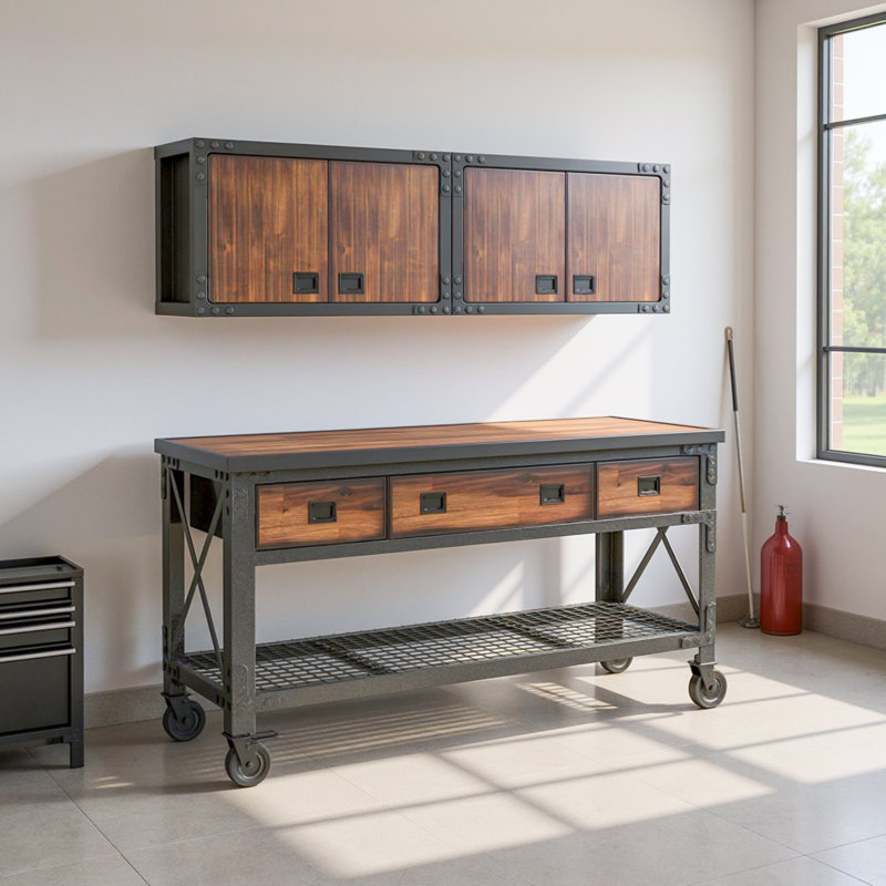 3-Piece Industrial Garage Storage Set with 72 in. Rolling Workbench & 2 Wall Cabinets