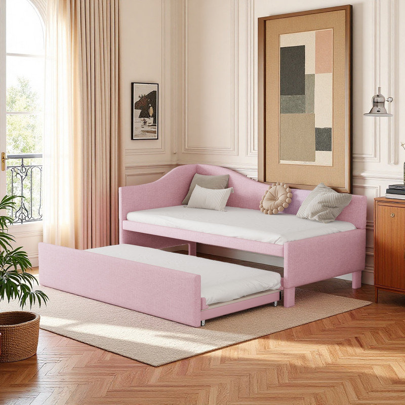 Twin Size Daybed with Pop-Up Trundle, Pink