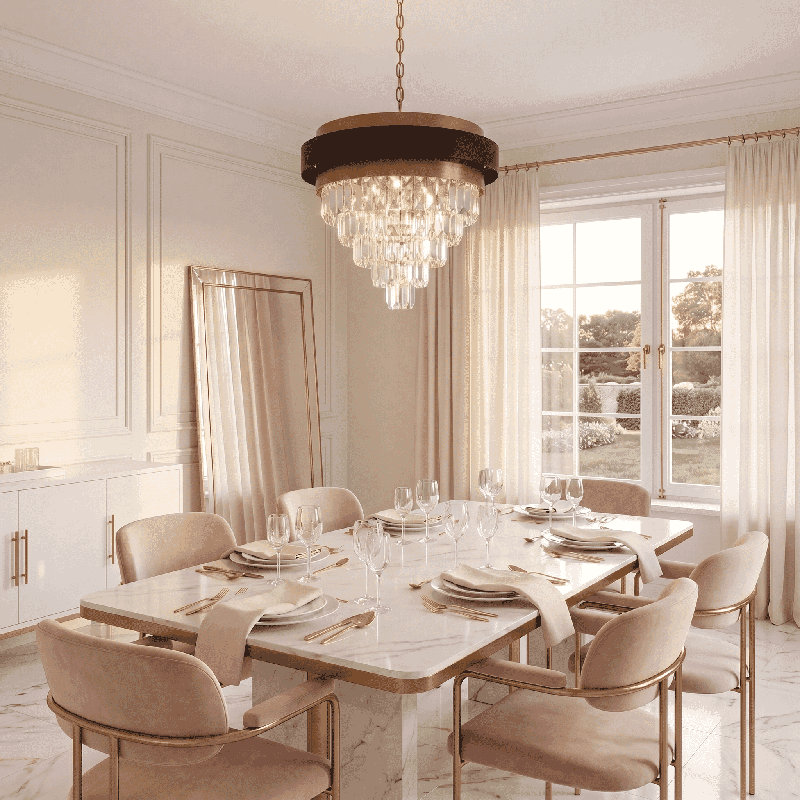 Lustre 4 lumières Marquise en noir mat avec accents laiton chaud, H 23 po x l 24 po x P 24 po, Quatre lumières