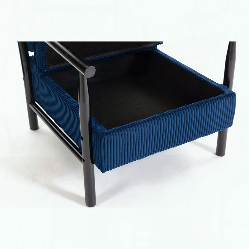Chaise de rangement - Mid-Century moderne avec coussin de taille - Rangement caché, Bleu antique, Noir