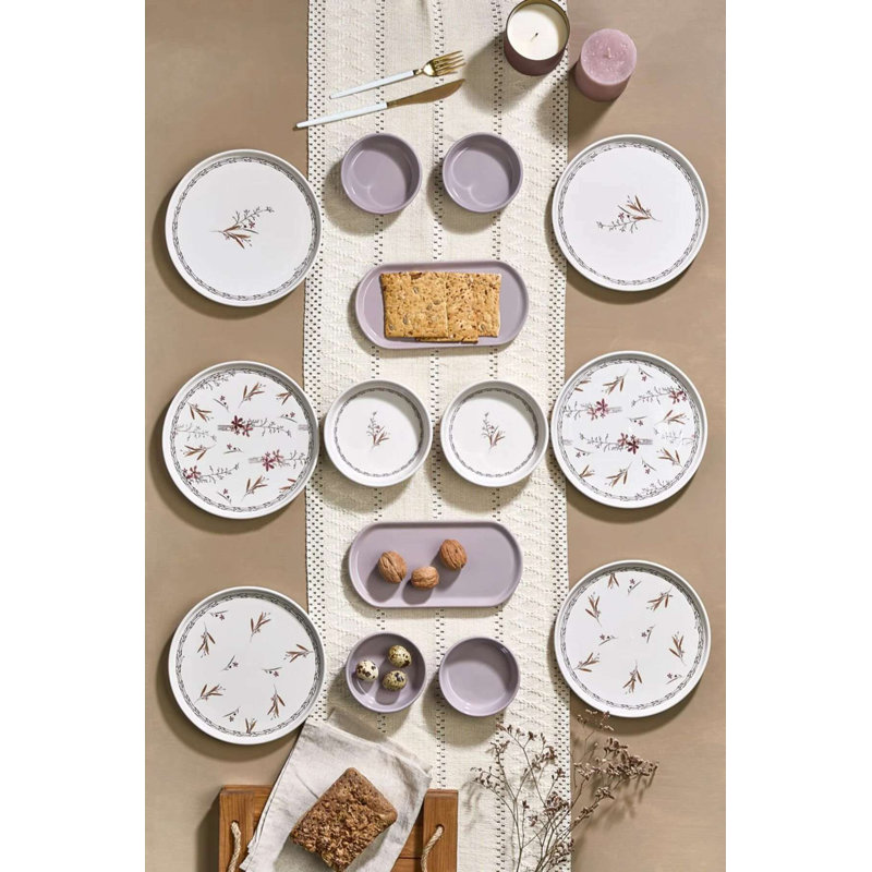 Ensemble de service de déjeuner en céramique (ensemble de 14), Floral, Blanc