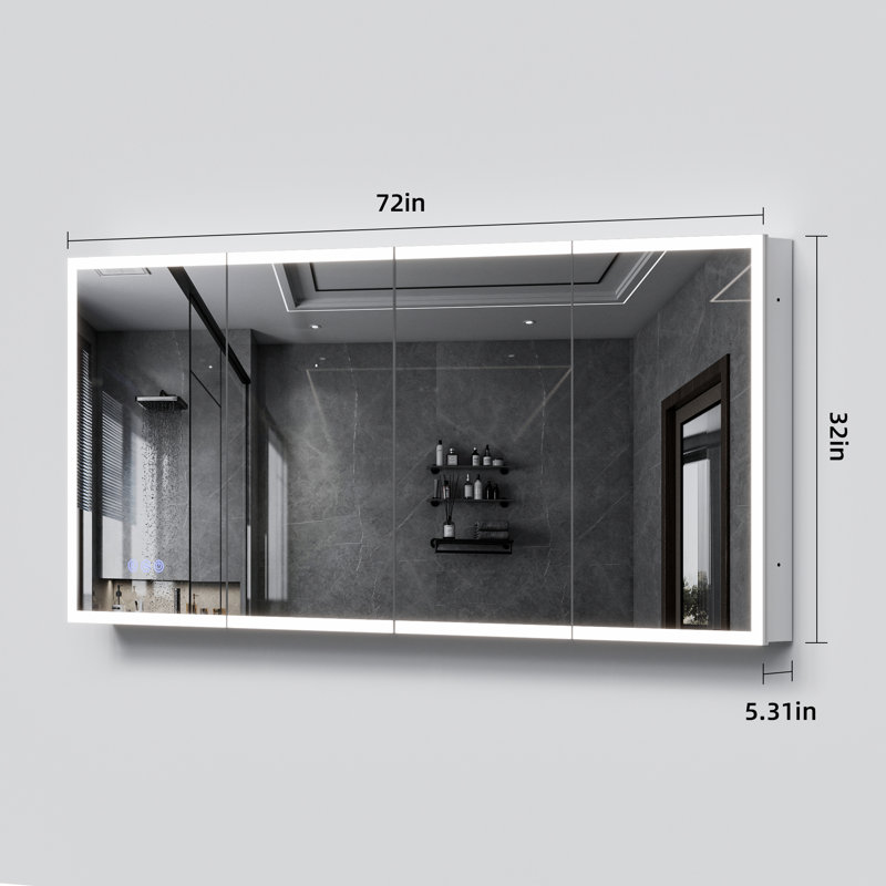 Pharmacie éclairée à DEL avec miroir Zeno, technologie antibuée, tablettes réglables