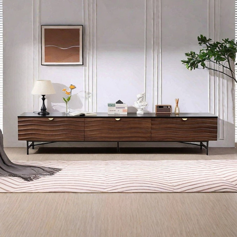 Solid Wood TV Stand with Wave Design, 86.61" W