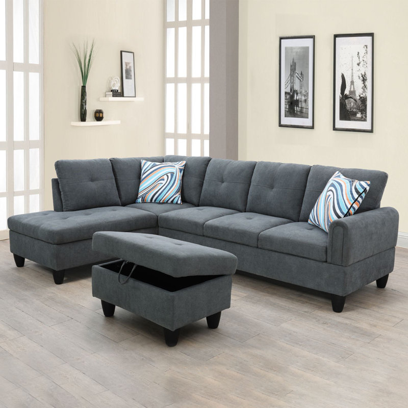 Jacksmith Upholstered Sectional, Left Hand Facing, Dark Gray 100% Linen