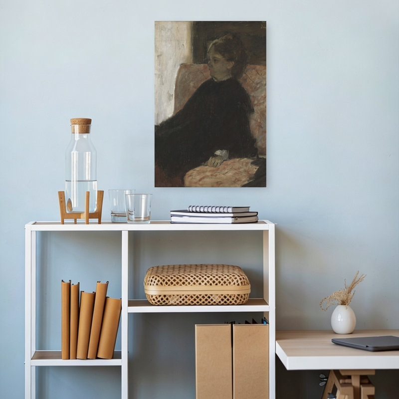 Portrait impressionniste contemporain abstrait d'une dame en noir, H 18 po x l 12 po